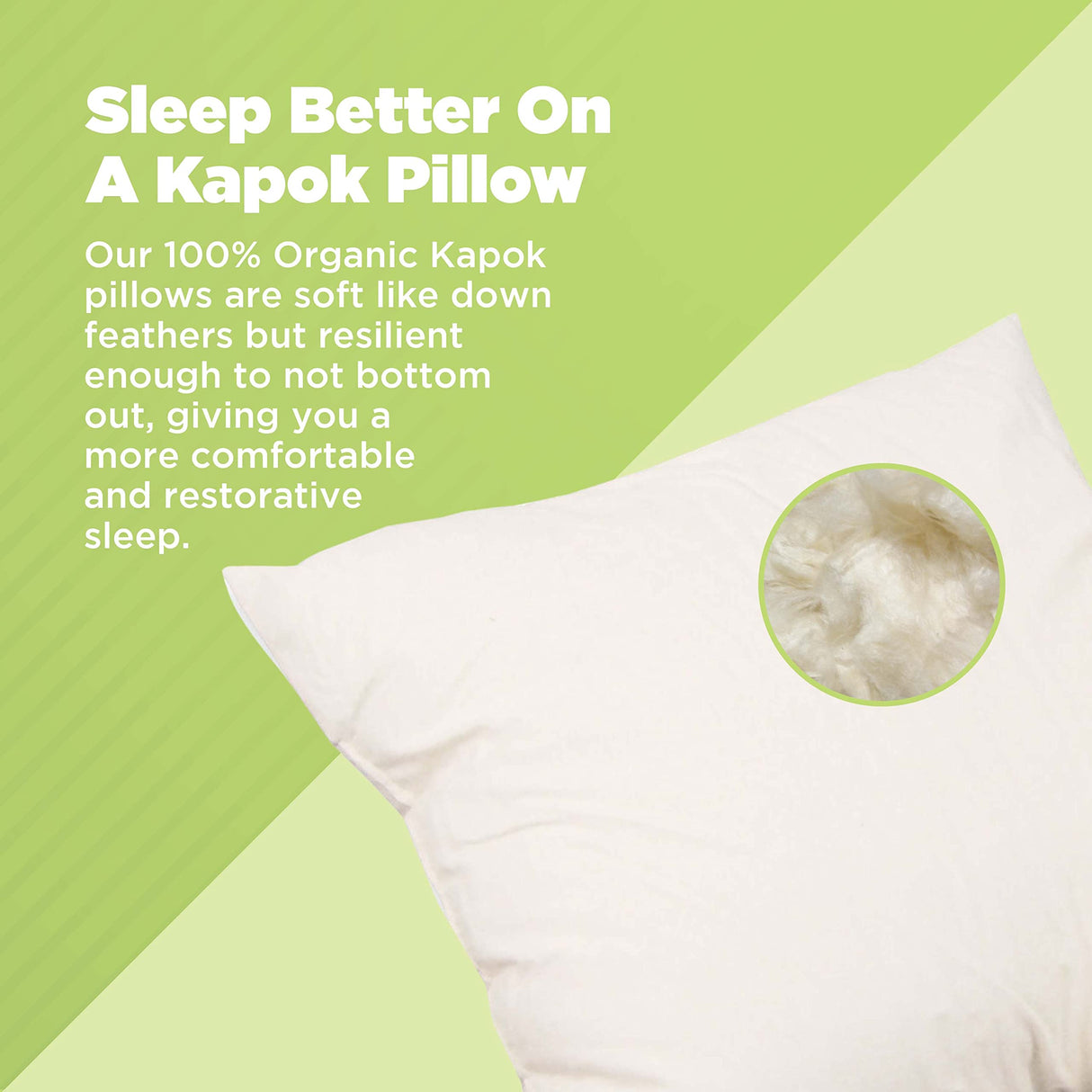 Bean Products Kapok Pillow - 14 x 22 Euro Size, Organic Cotton, Vegan, Premium Quality - Made in USA Neck Bed Body Floor Cushion Insert Couch Throw Bolster - Organic Eco Friendly Fabric and Fill