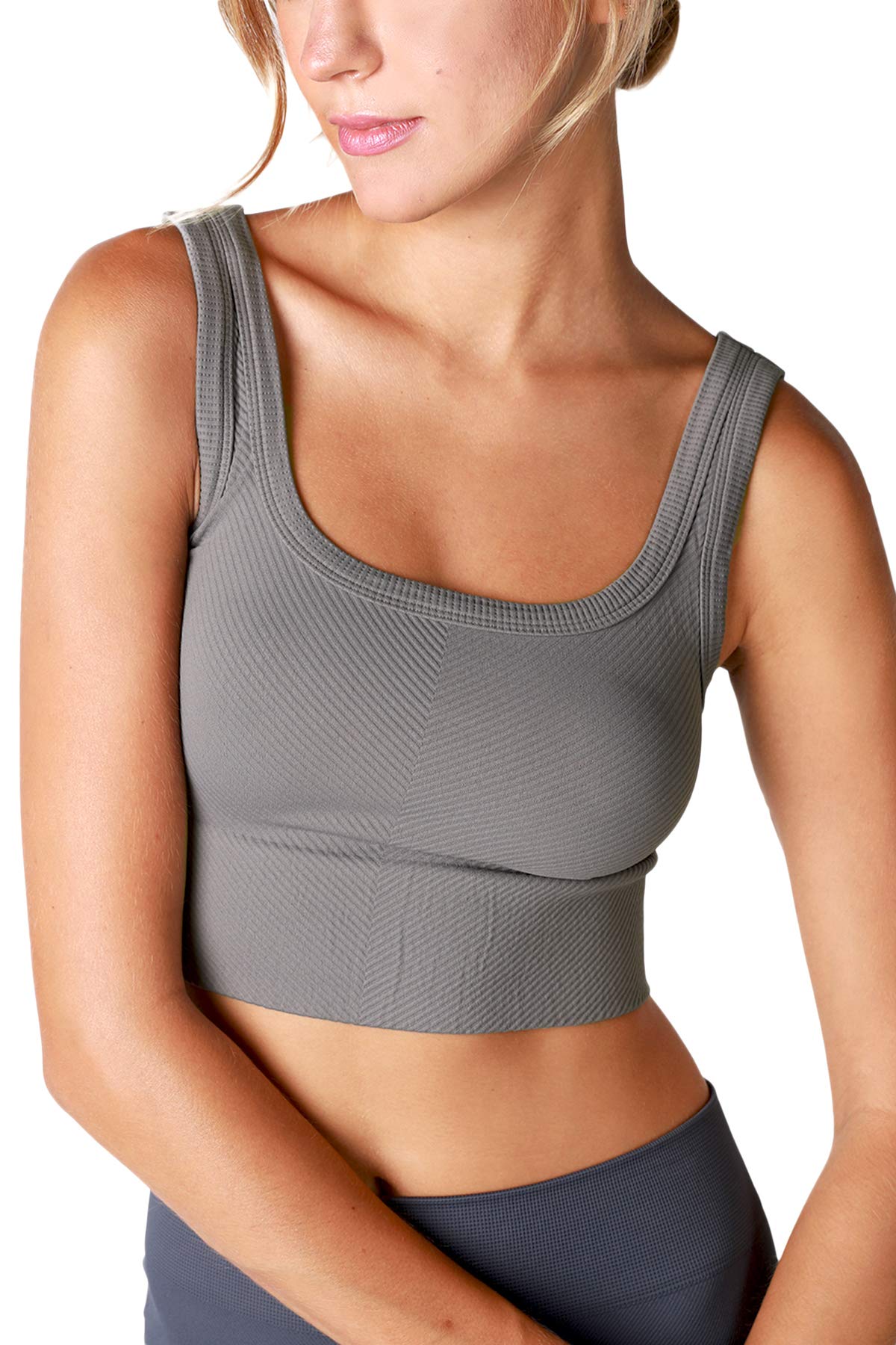 NIKIBIKI Women Seamless Chevron Ribbed Crop Top, Made in U.S.A, One Size