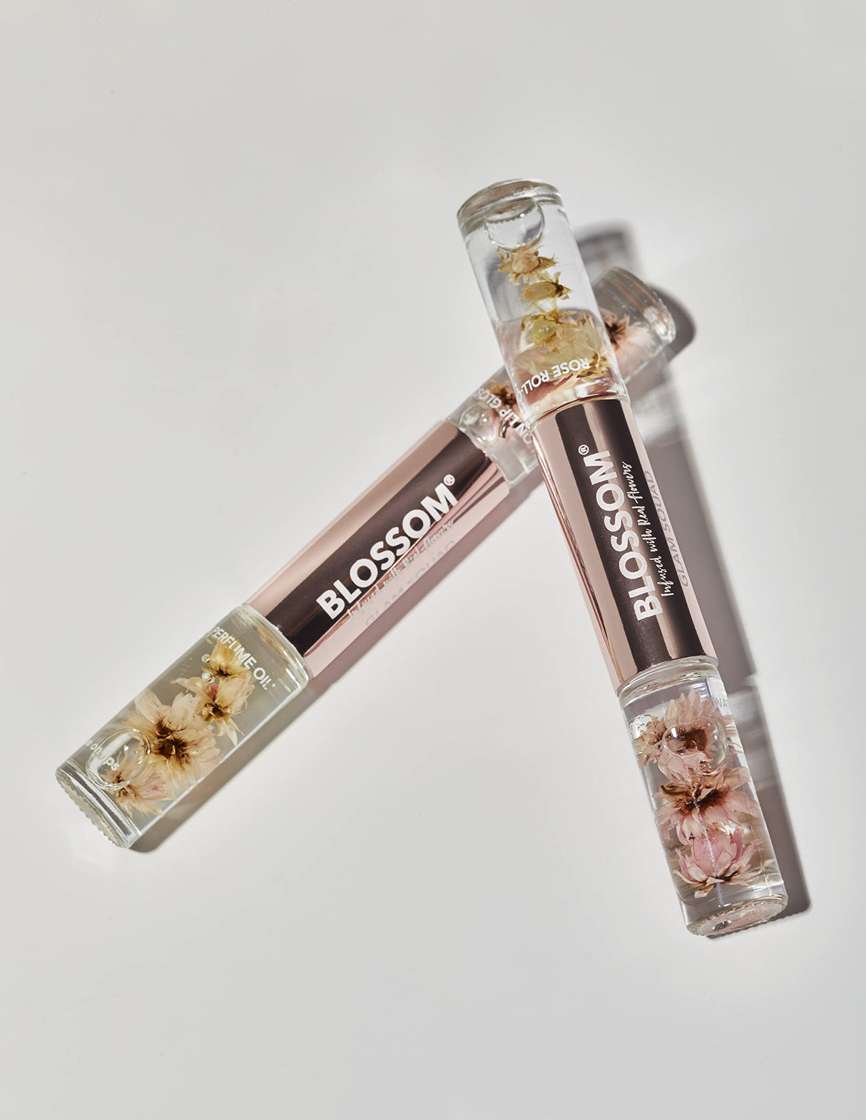 Blossom Glam Squad - Moisturizing Roll on Lip Gloss (0.1 fl. oz/6g) + Roll on Perfume Oil (0.1 fl. oz/6g), Infused with Real Flowers, Made in USA, 0.2 fl. oz./12g, Strawberry/Honey Jasmine