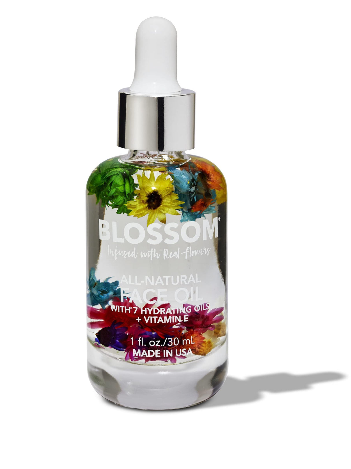 Blossom Unscented All Natural, Vegan, Cruelty Free Face Oil with Vitamin E, Infused with Real Flowers, Made in USA, 1 fl. oz., Spring Bouquet