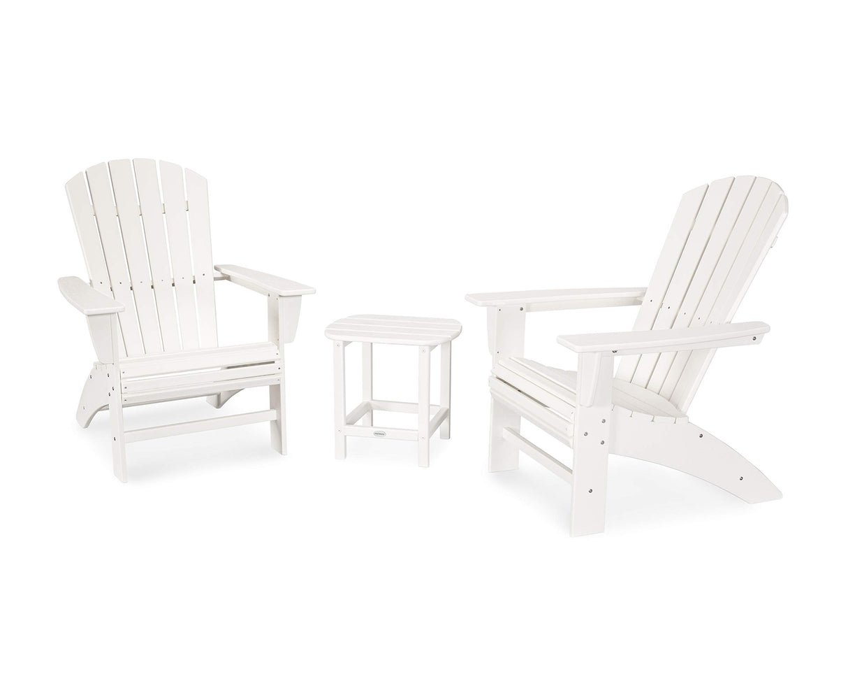POLYWOOD Nautical 3-Piece Curveback Adirondack Chair Set with Side Table