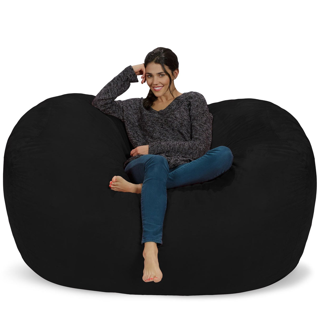 Chill Sack Bean Bag Chair: Huge 6' Memory Foam Furniture Bag and Large Lounger - Big Sofa with Soft Micro Fiber Cover - Red Furry