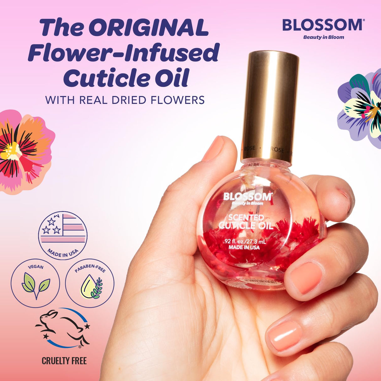 Blossom Scented Cuticle Oil, Infused with Real Flowers, Hydrating, Moisturizing, Strengthening, Made in USA, 0.5 fl. oz, Amazon Exclusive, Watermelon
