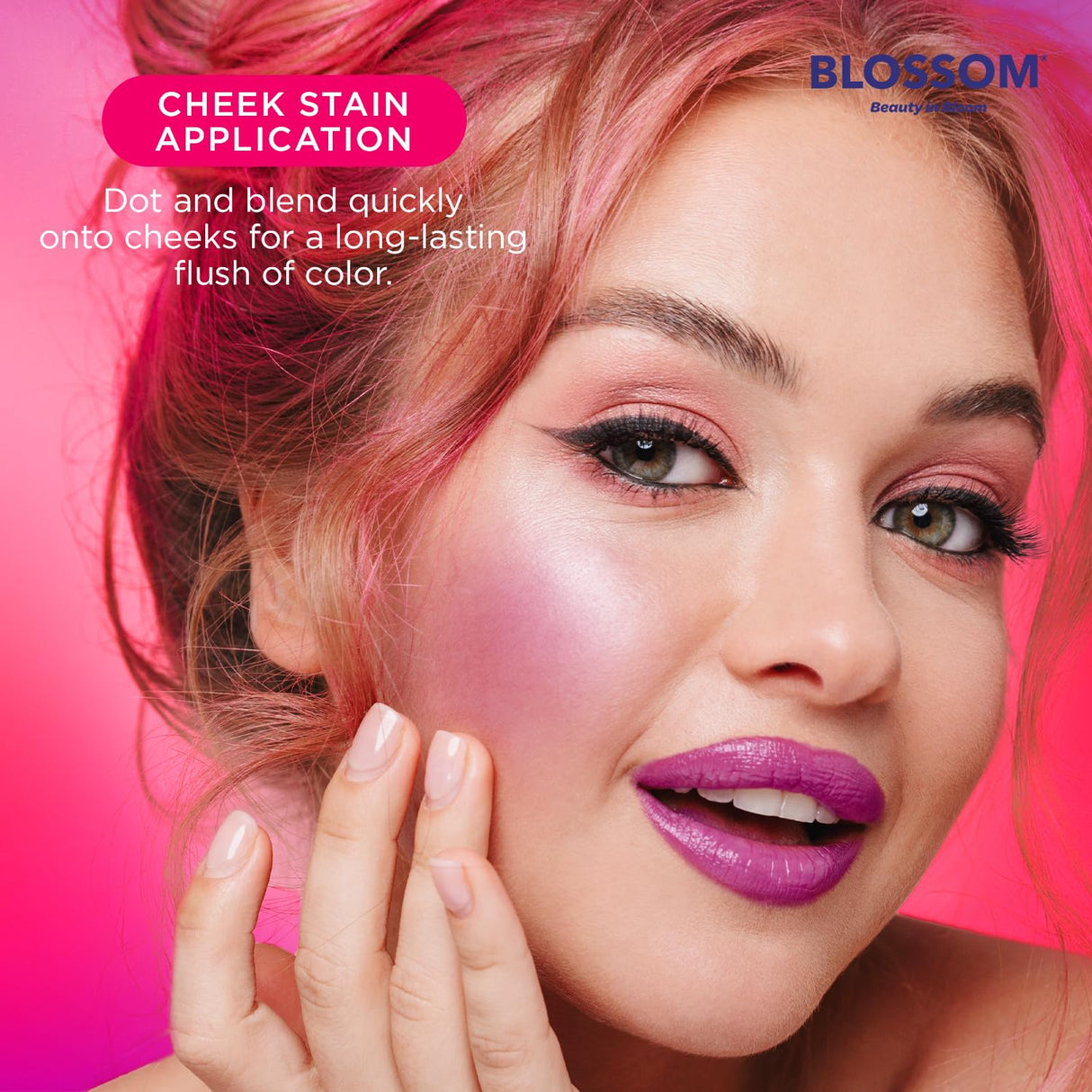 Blossom Color Lock Hydrating Longlasting Lip Stain and Tint for Lips & Cheek, Buildable, Non Drying, Smudgeproof + Transfer Proof, Made in USA with Doe Foot Applicator, 0.14 fl oz/4ml, Blooming Rose