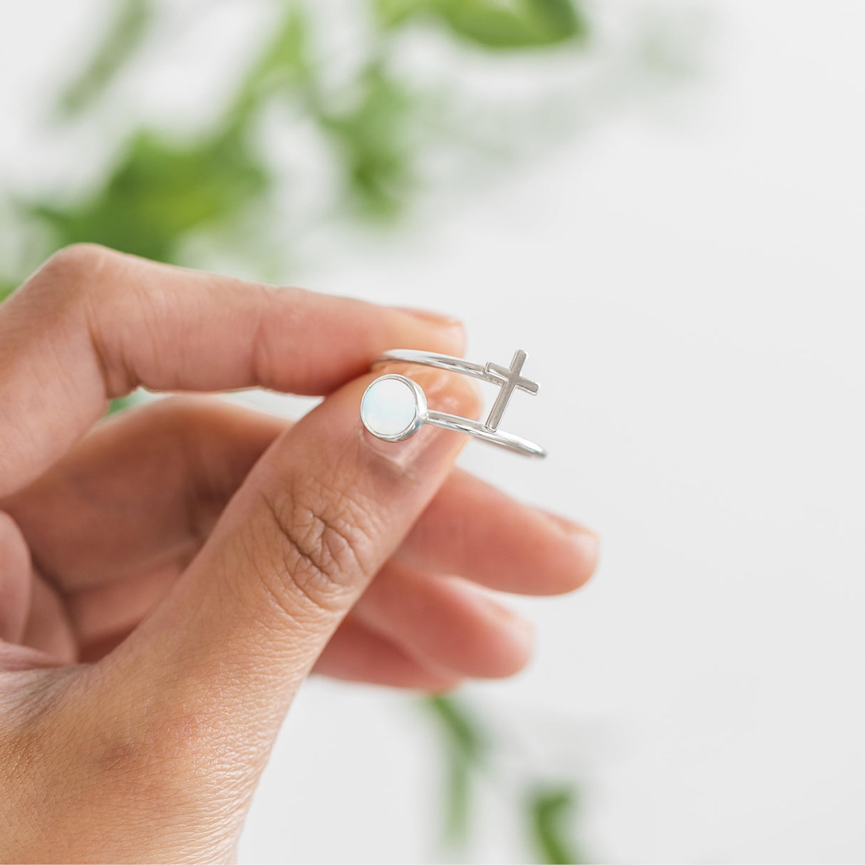 Recycled Antique Bottles and Glassware Sterling Silver At The Cross Adjustable Ring (Aqua Vintage Mason Jar)