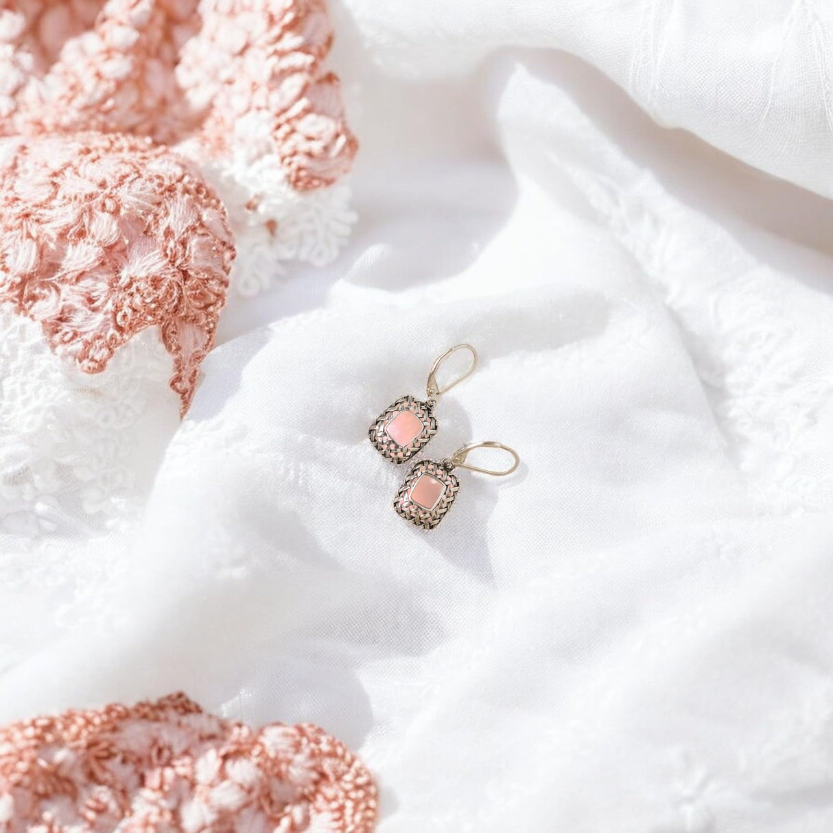 Bottled Up Designs Handmade Vintage Quilted Square Leverback Earrings, Sterling Silver, Eco Friendly, Made in USA, Birthday Gifts, Mothers Day, Women (Cobalt)