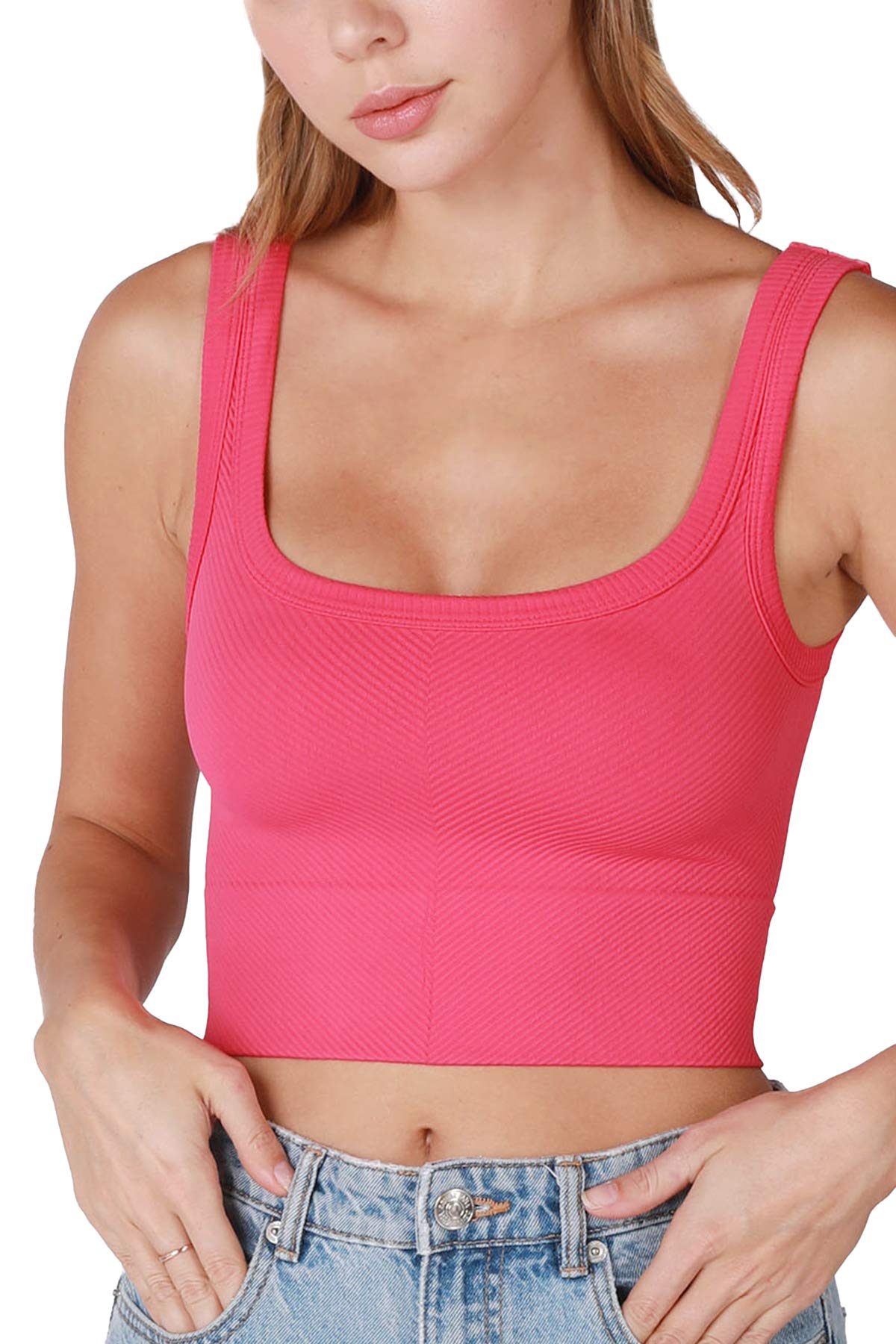 NIKIBIKI Women Seamless Chevron Ribbed Crop Top, Made in U.S.A, One Size