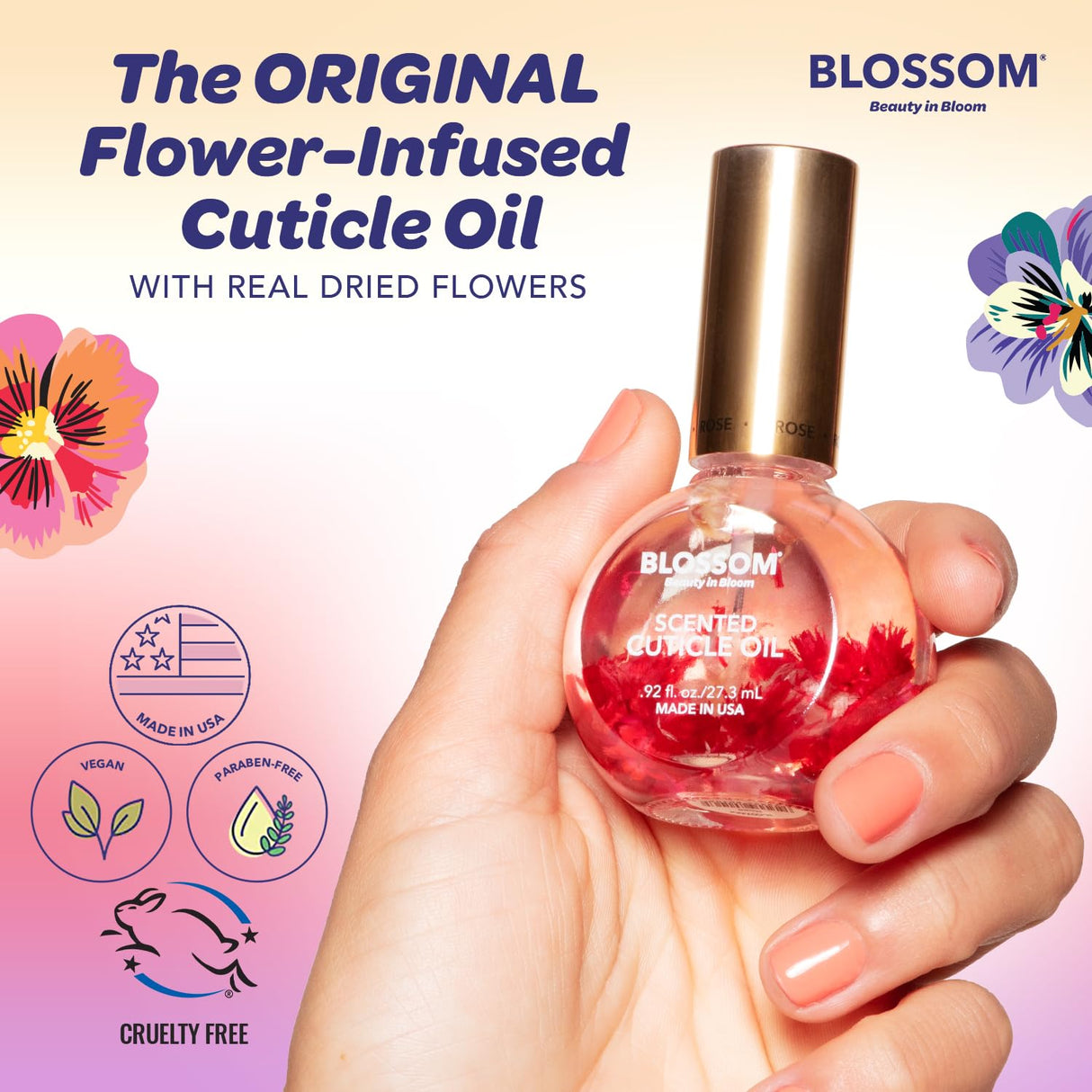 Blossom Scented Cuticle Oil, Infused with Real Flowers, Hydrating, Moisturizing, Strengthening, Made in USA, 0.5 fl. oz, Amazon Exclusive, Watermelon