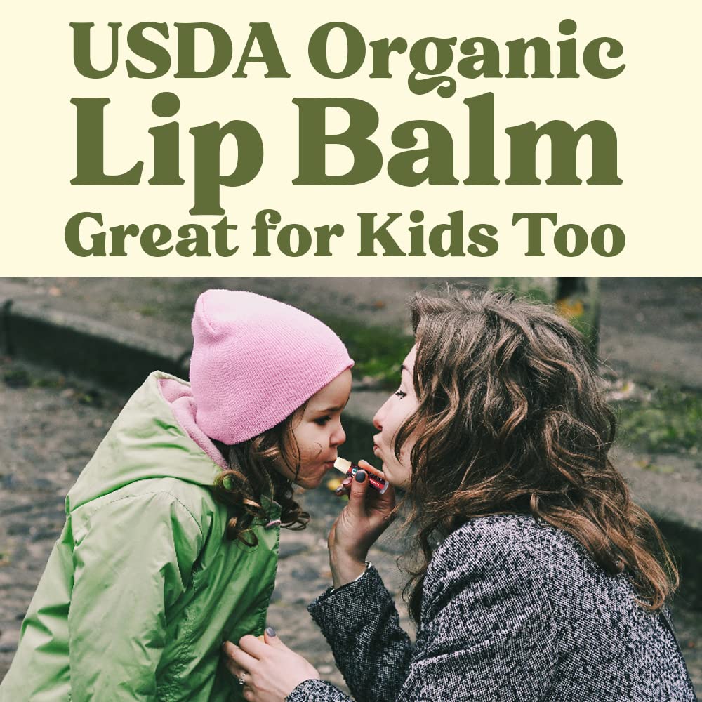 USDA Organic Lip Balm 6-Pack by Earth's Daughter Stocking Stuffers - Fruit Flavors, Beeswax, Coconut Oil, Vitamin E - Best Lip Repair Chapstick for Dry Cracked Lips - Moisturizing Lip Care