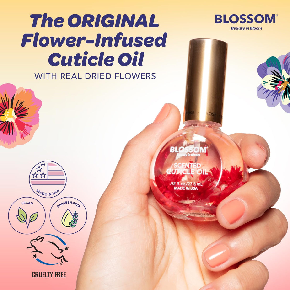 Blossom Scented Cuticle Oil, Infused with Real Flowers, Hydrating, Moisturizing, Strengthening, Made in USA, 0.5 fl. oz, Amazon Exclusive, Watermelon