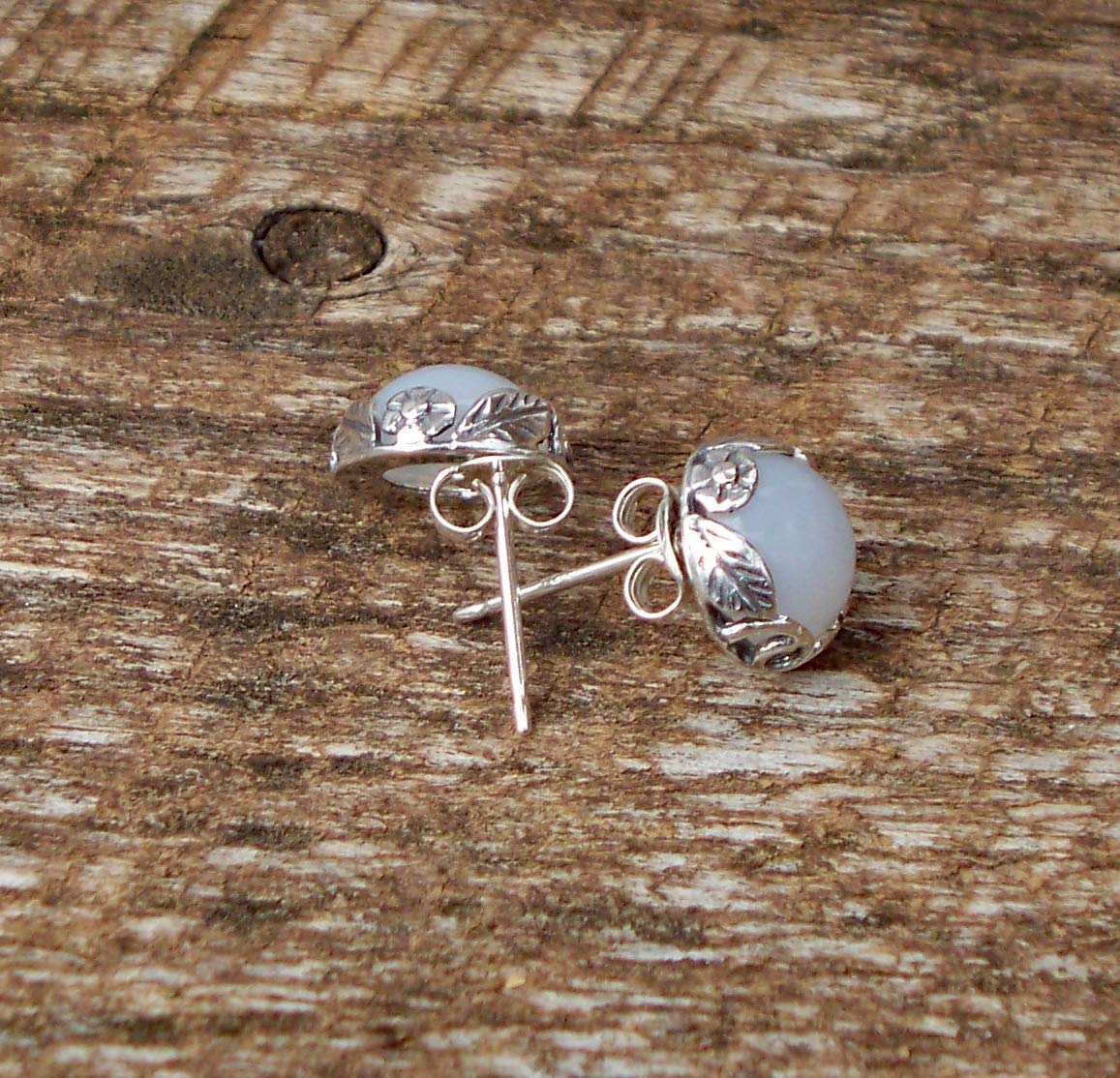 Recycled Vintage Sterling Silver Botanical Collection Stud Earrings (Mason Jar (Aqua))