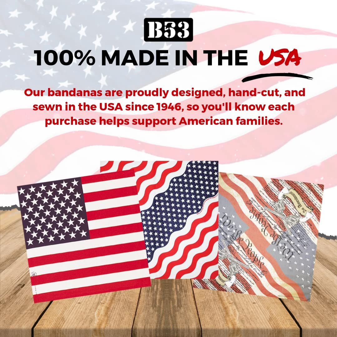 B53 100% Cotton Paisley Bandanas Made in the USA - Stylish Headband, Handkerchief, Scarf - 21 inch x 21 inch