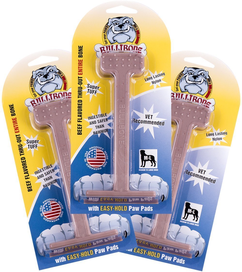 Bullibone Nylon Dog Chew Toy Nylon Bone - Improves Dental Hygiene, Easy to Grip Bottom, and Permeated with Flavor (Bacon, Large - 2 Pack)