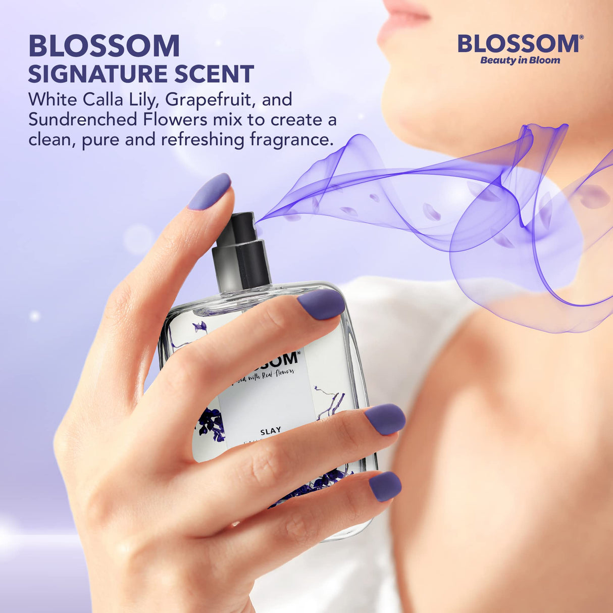 Blossom Unisex Eau De Parfum, Cruelty Free and Vegan Fragrance, Plant-based Perfume Spray, Infused with Real Flowers, Made in USA, 1.7oz, (White Calla Lily, Grapefruit, Sundrenched Flowers), Slay