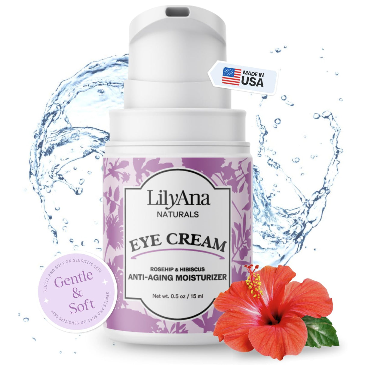 LilyAna Naturals Eye Cream for Dark Circles and Puffiness, Under Eye Cream for Wrinkles and Bags, Anti Aging Eye Cream helps Improve Dryness; for Sensitive Skin - 1.7 oz - Made in USA