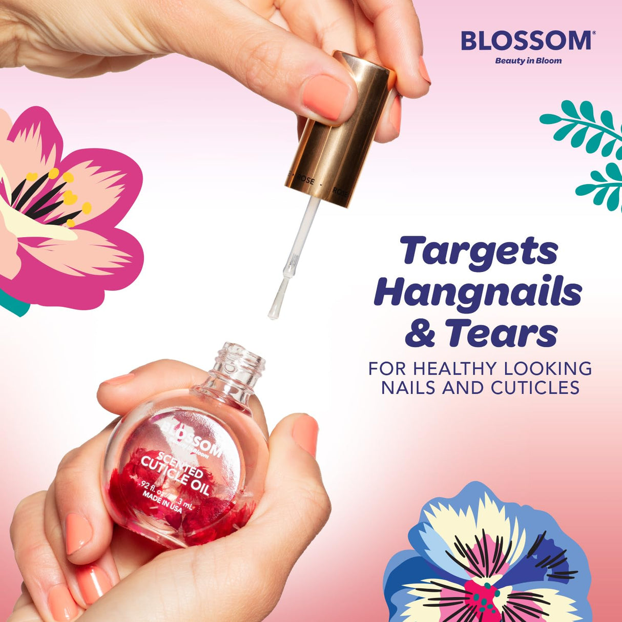 Blossom Scented Cuticle Oil, Infused with Real Flowers, Hydrating, Moisturizing, Strengthening, Made in USA, 0.5 fl. oz, Amazon Exclusive, Watermelon
