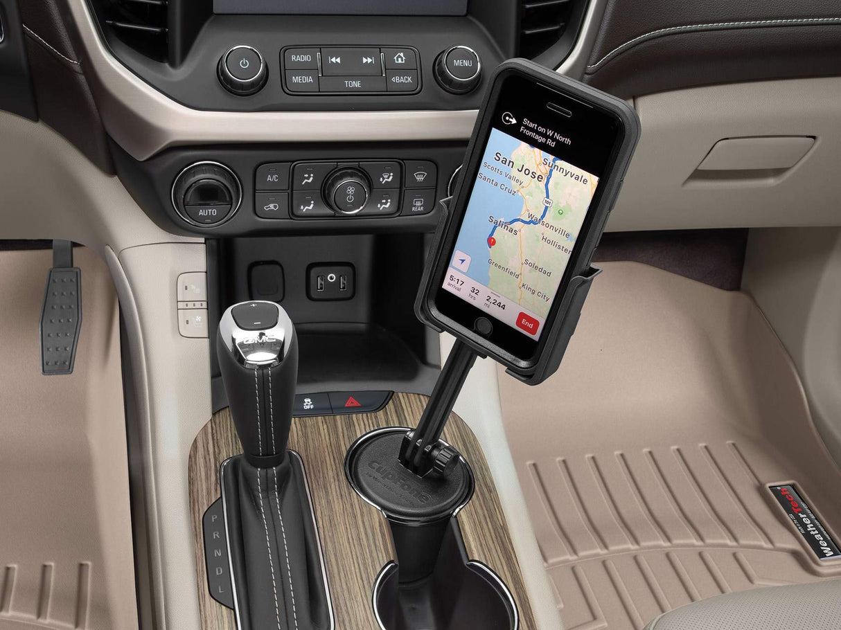 WeatherTech CupFone with Extension – Adjustable, Universal Cup Holder Phone Mount Accessory for Car – Compatible with iPhone & Other Smartphones – Open Access Design for Cell Phone Charging
