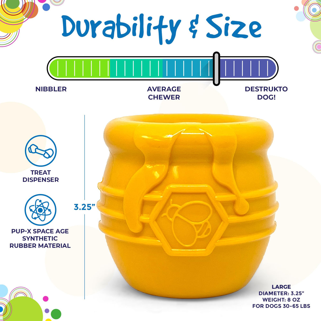 SodaPup Honey Pot – Durable Dog Treat Dispenser & Enrichment Toy Made in USA from Non-Toxic, Pet Safe, Food Safe Natural Rubber Material for Mental Stimulation, Problem Chewing, Calming Nerves, & More