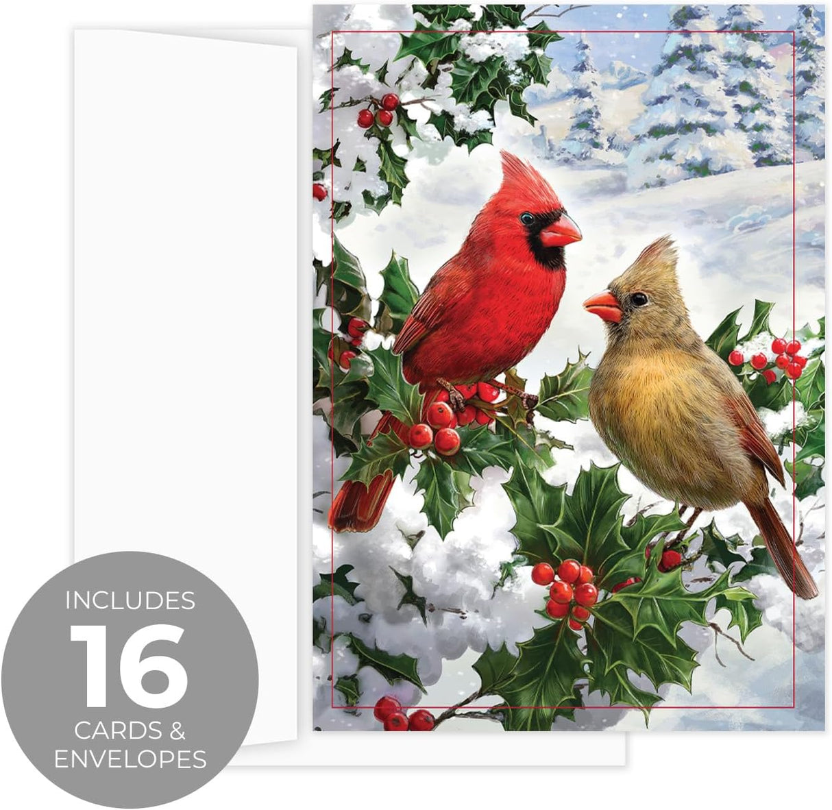 Masterpiece Sparkling Santa Christmas Cards / 16 Festive Holiday Cards Set With White Envelopes / 5 5/8" x 7 7/8" Winter Gold Foil Greeting Cards With Inside Verse/Made In The USA