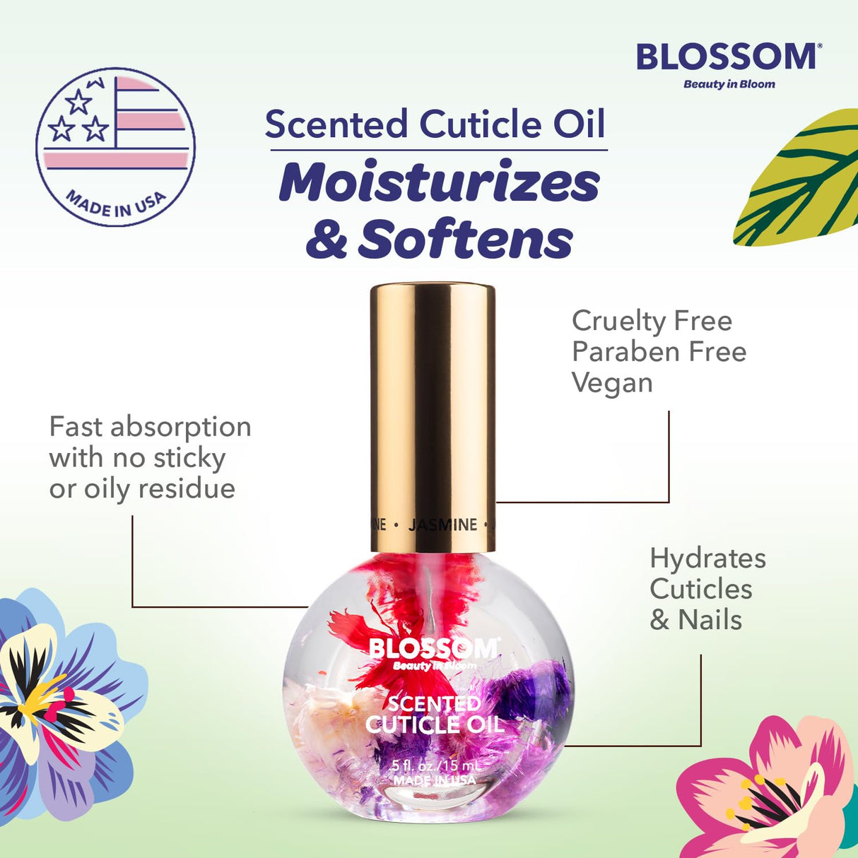 Blossom Scented Cuticle Oil, Infused with Real Flowers, Hydrating, Moisturizing, Strengthening, Made in USA, 0.5 fl. oz, Amazon Exclusive, Watermelon