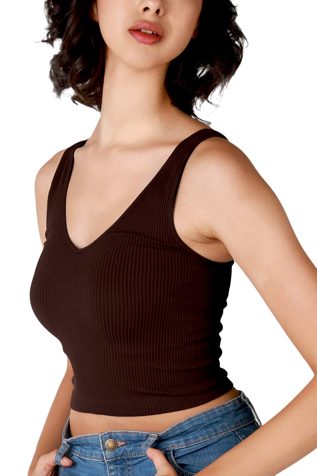NIKIBIKI Women Seamless V-Neck Ribbed Crop Top, Made in U.S.A, One Size