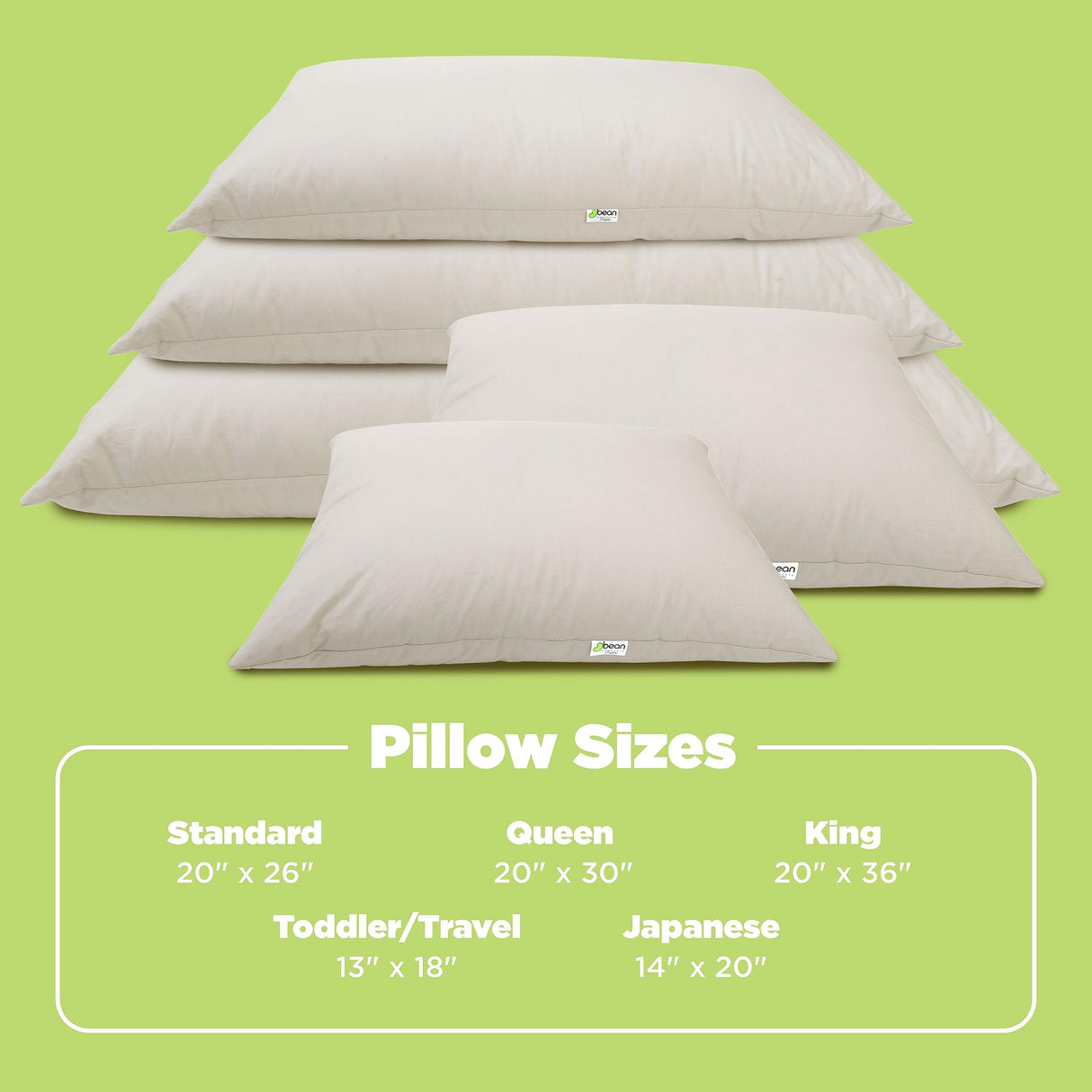Bean Products Millet Pillow for Sleeping - Pillow Case Protector is 100% Organic Cotton Waterproof & Breathable - Fully Zipped Enclosure for Pillow Protection - Made in USA - Queen