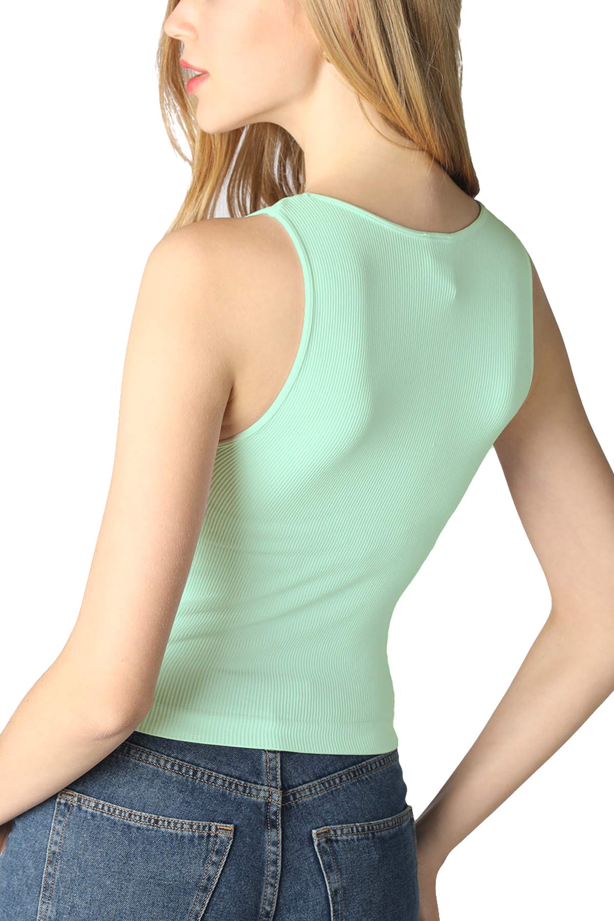 NIKIBIKI Women Seamless High Neck Ribbed Crop Top, Made in U.S.A, One Size