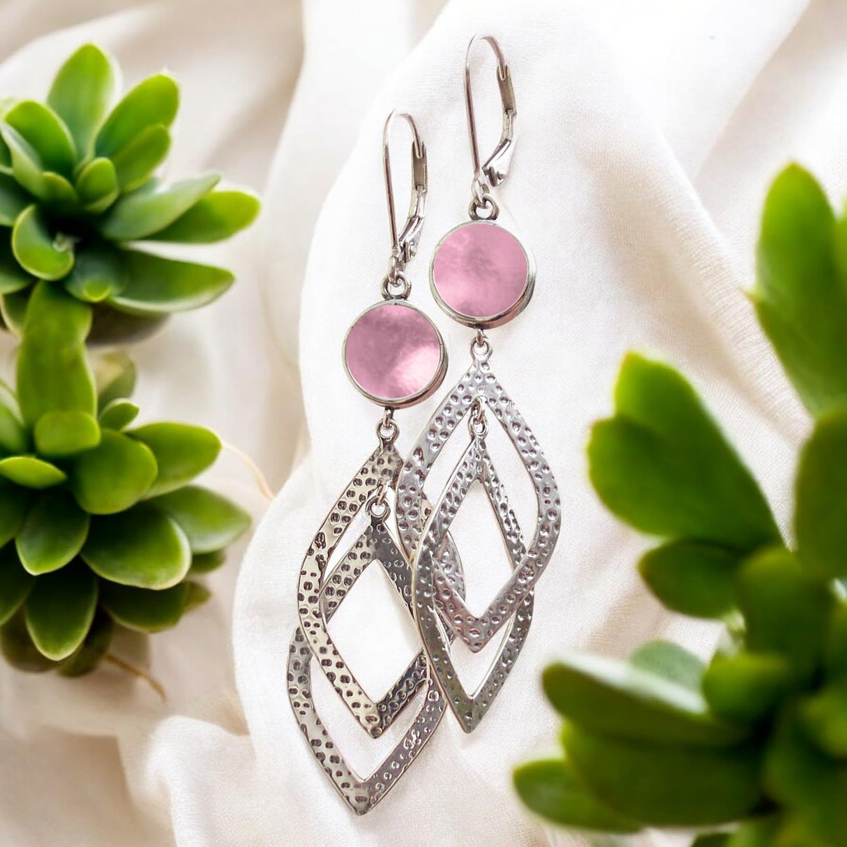 Bottled Up Designs Handmade Recycled Antique Glass and Sterling Silver Cascade Earrings (Olive Wine Bottle)