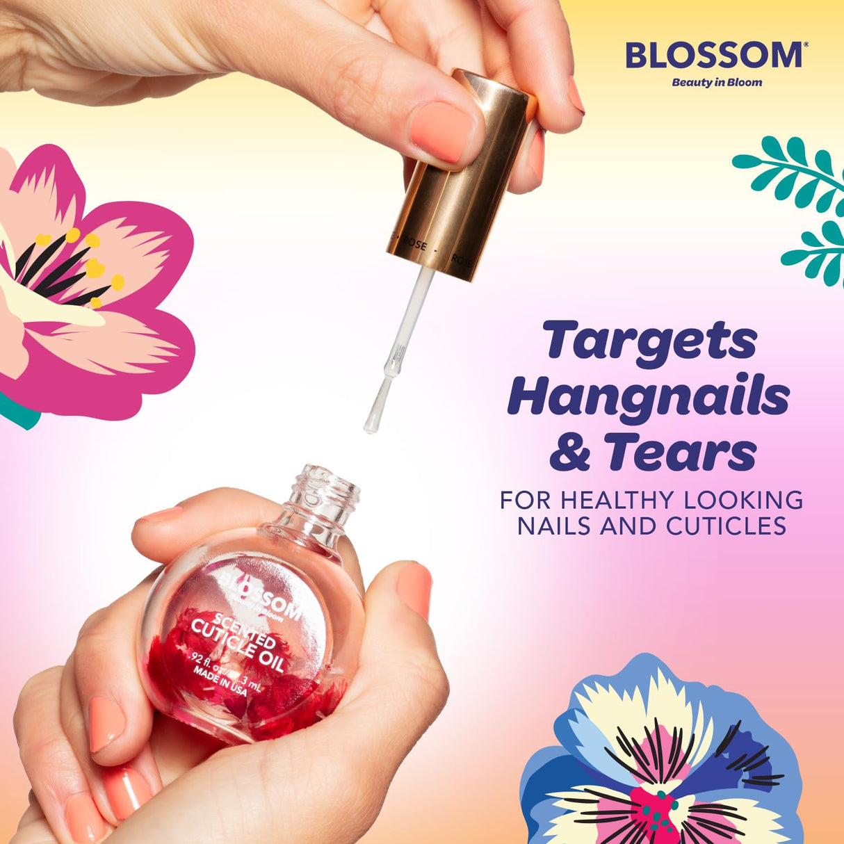 Blossom Scented Cuticle Oil, Infused with Real Flowers, Hydrating, Moisturizing, Strengthening, Made in USA, 0.5 fl. oz, Amazon Exclusive, Watermelon