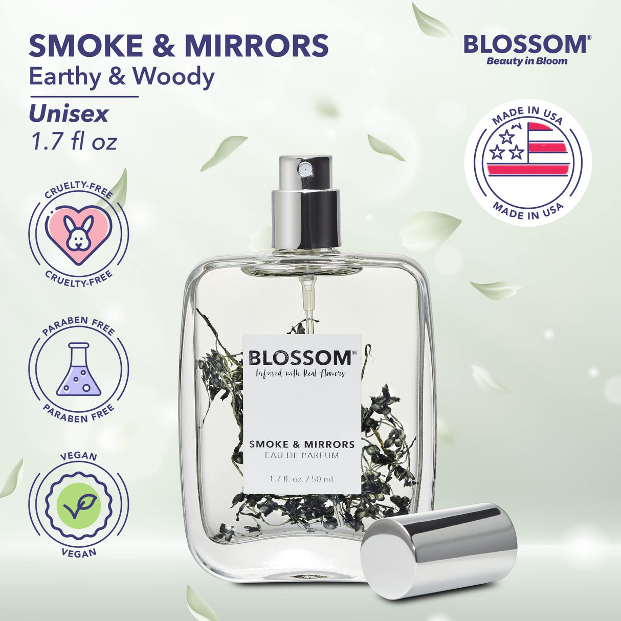 Blossom Unisex Eau De Parfum, Cruelty Free and Vegan Fragrance, Plant-based Perfume Spray, Infused with Real Flowers, Made in USA, 1.7oz, (White Calla Lily, Grapefruit, Sundrenched Flowers), Slay