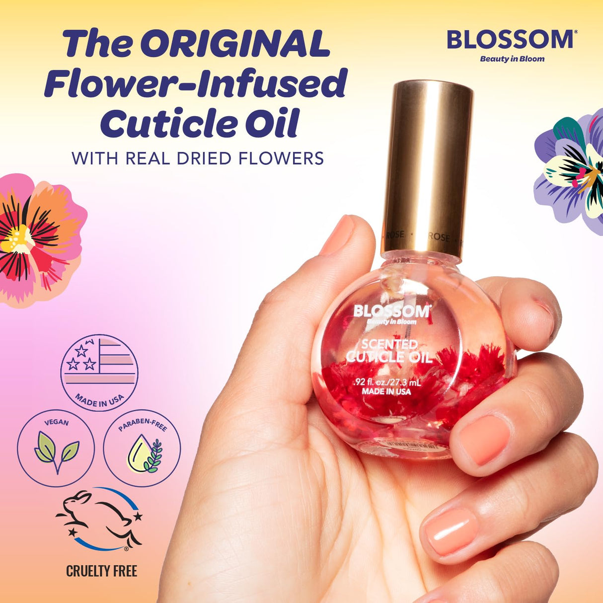 Blossom Scented Cuticle Oil, Infused with Real Flowers, Hydrating, Moisturizing, Strengthening, Made in USA, 0.5 fl. oz, Amazon Exclusive, Watermelon