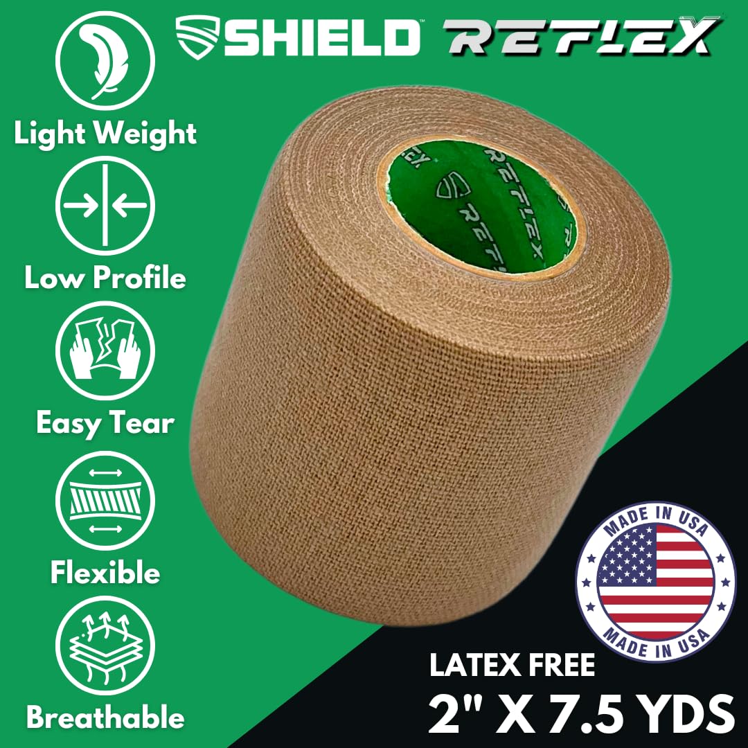 Shield Reflex | Stretch Athletic Tape, Tear by Hand, Made in USA, Thin, Flexible, Elastic Sports Tape, Spatting Football Tape 6 Pack (Midnight Blue, 2 Inch)