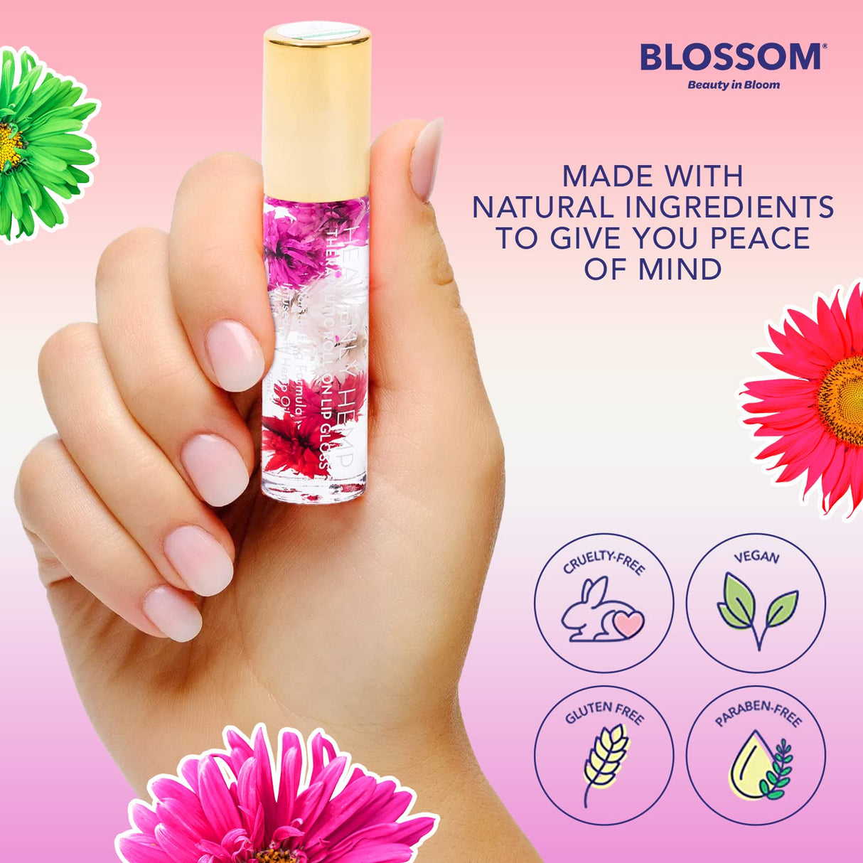 Blossom Scented Roll on Lip Gloss, Infused with Real Flowers, Made in USA, 0.20 fl. oz./5.9ml, Watermelon