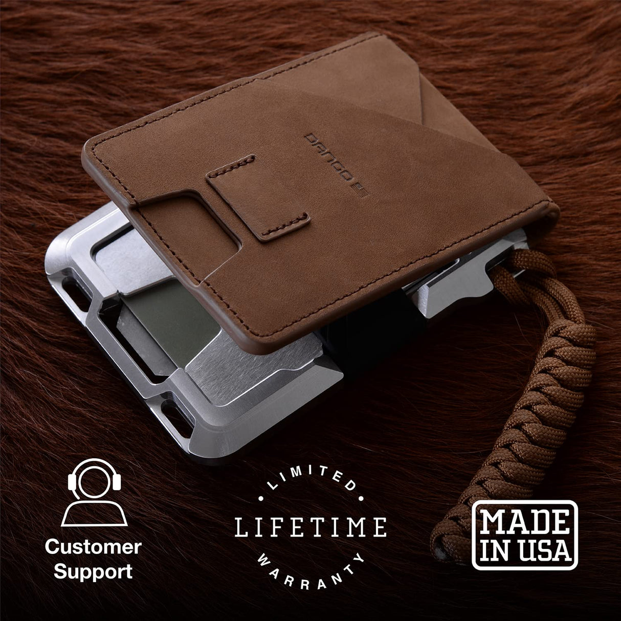 Dango Slim Minimalist Wallet for Men - RFID Blocking - Leather- Bifold, Rawhide/Raw Aluminum