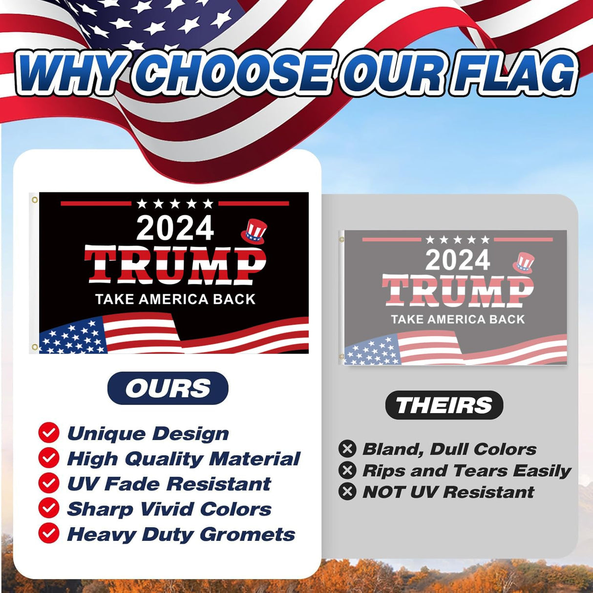 Trump 2024 Take America Back Flags 3x5 Outdoor Made in USA-Trump 2024 Flag for Outside with 2 Brass Grommets UV protection Fade Resistant for Indoor Outdoor