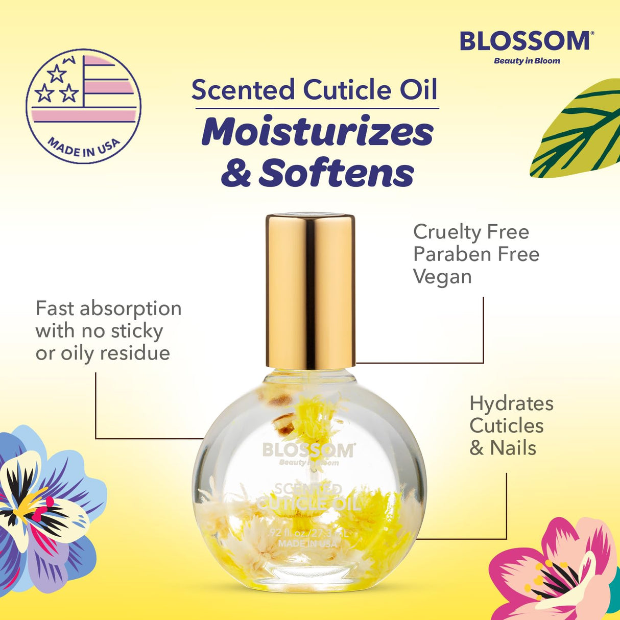 Blossom Scented Cuticle Oil, Infused with Real Flowers, Hydrating, Moisturizing, Strengthening, Made in USA, 0.5 fl. oz, Amazon Exclusive, Watermelon