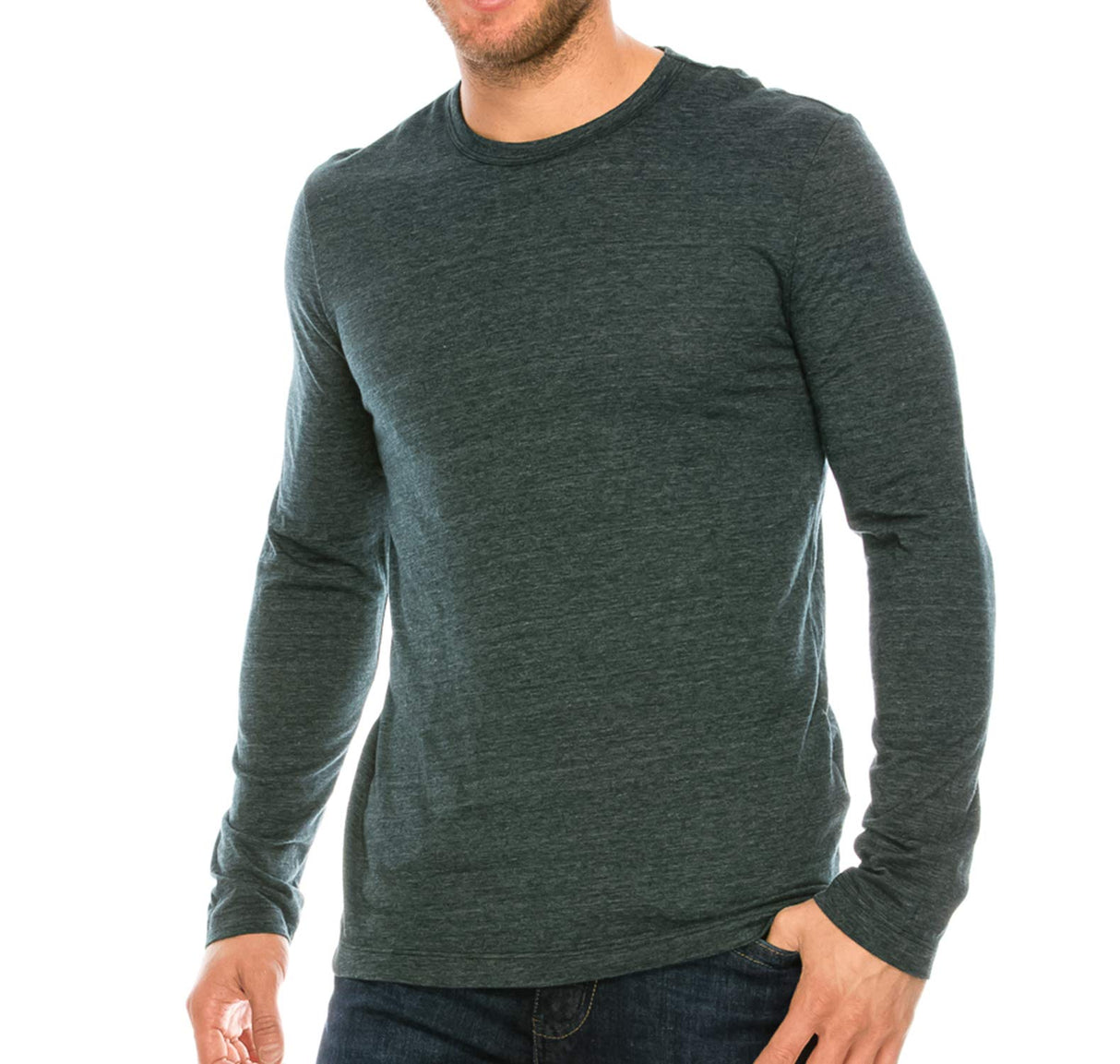 YURO-K Men's Binded Neck Premium Tri-Blend Classic Long Sleeve Crew Neck T-Shirt S-XX Large