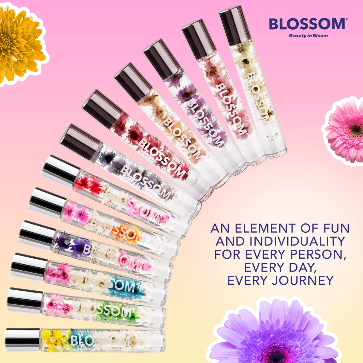 Blossom Roll on Perfume Oil for Women, Alcohol Free Rollerball Perfume with Essential Oil, Infused with Real Flowers, Made in USA, 0.20 oz (Lemon, Bergamot, Violet, White Musk), Cactus Flower