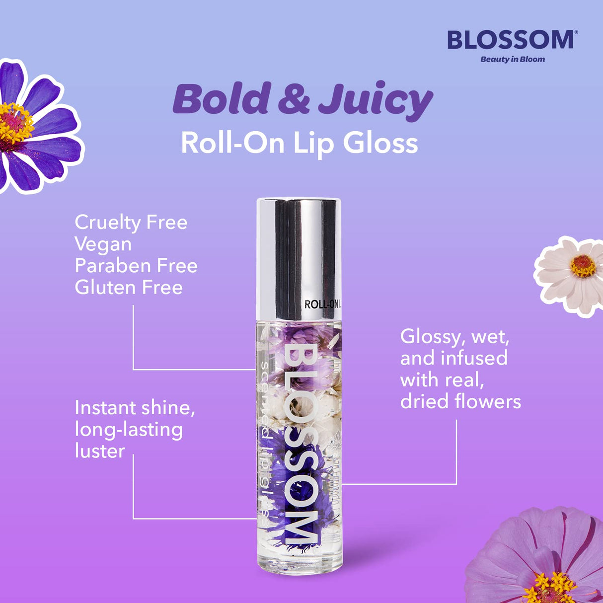 Blossom Scented Roll on Lip Gloss, Infused with Real Flowers, Made in USA, 0.20 fl. oz./5.9ml, Watermelon