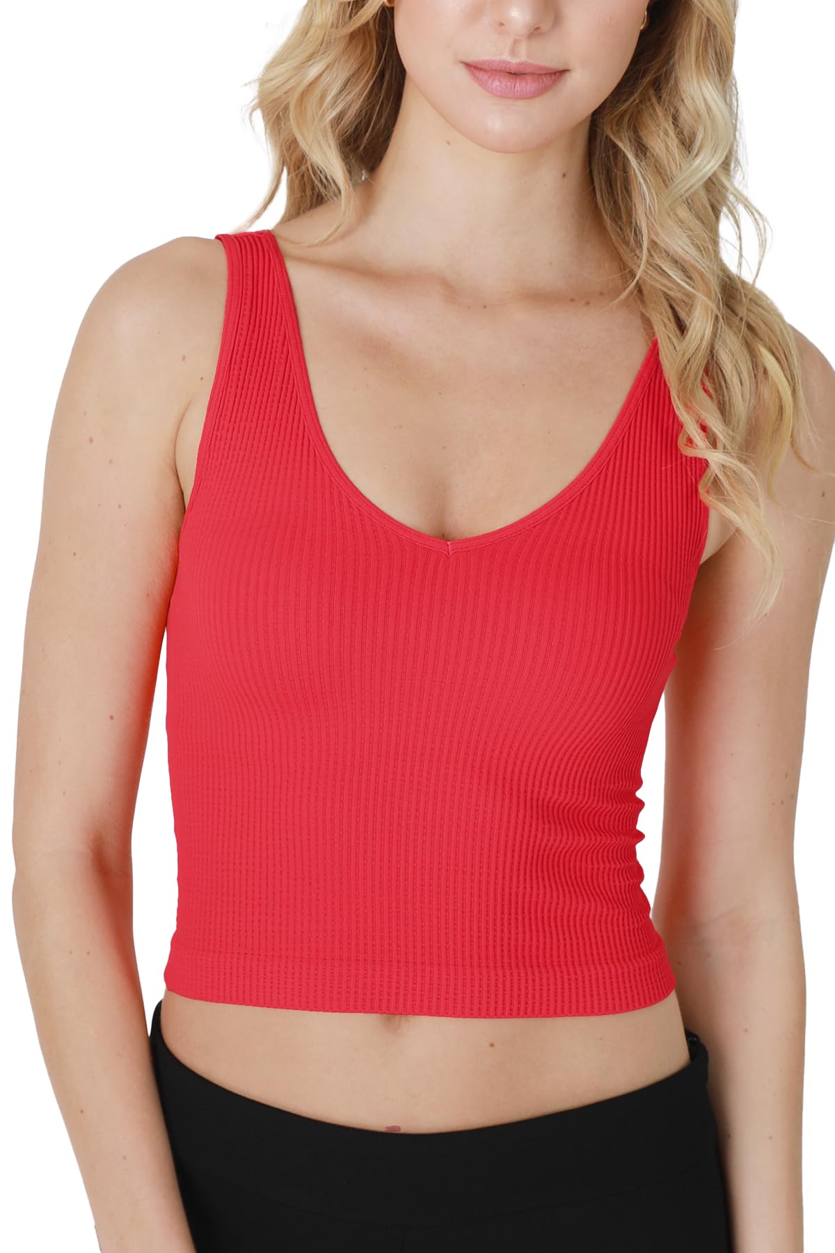 NIKIBIKI Women Seamless V-Neck Ribbed Crop Top, Made in U.S.A, One Size