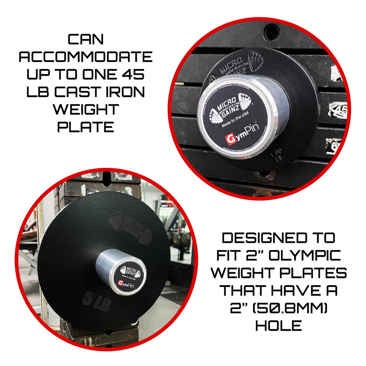 Micro Gainz GymPin Weight Stack Extender Pin for Cable Machine & Home Gym, Designed for Weight Lifting & Strength Training Allowing Additional Olympic Weight Plates, Made in The USA