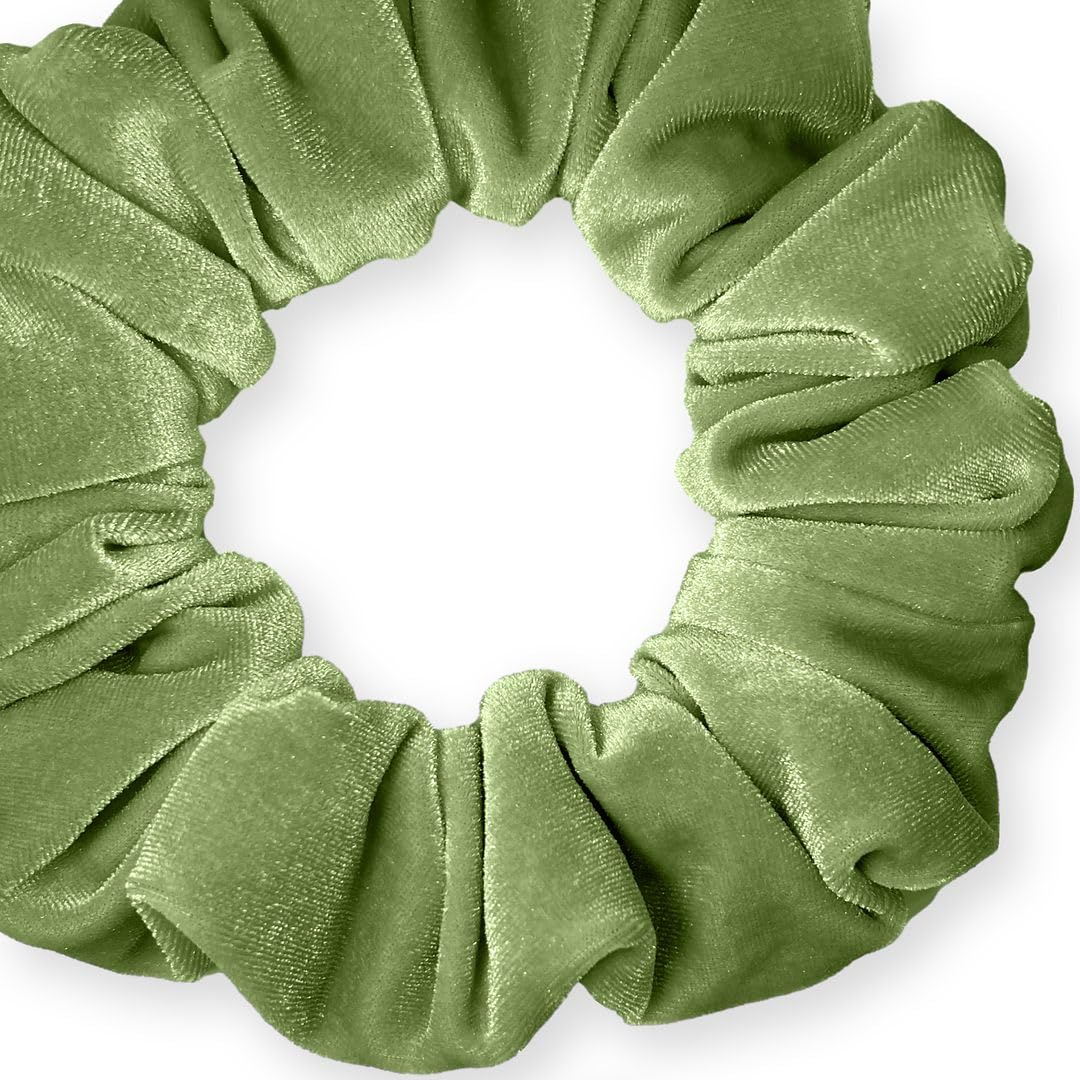 Velvet Scrunchies Jumbo Size Plush Big Ponytail Holders Thick Braided Locked Hair Big Made in the USA Green Pine
