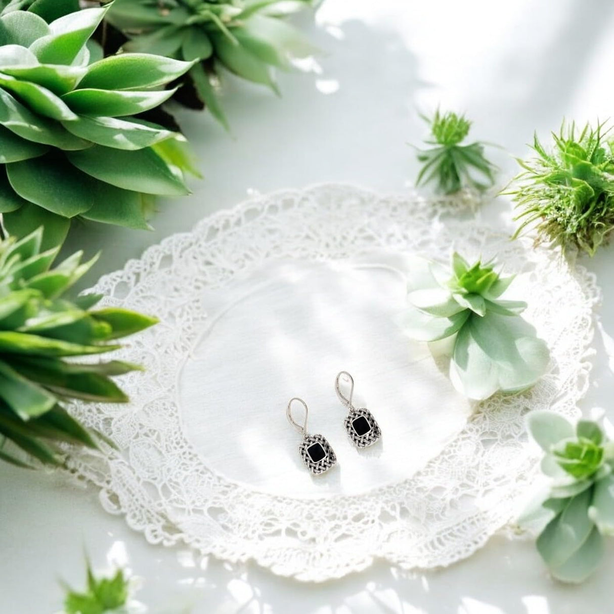 Bottled Up Designs Handmade Vintage Quilted Square Leverback Earrings, Sterling Silver, Eco Friendly, Made in USA, Birthday Gifts, Mothers Day, Women (Cobalt)