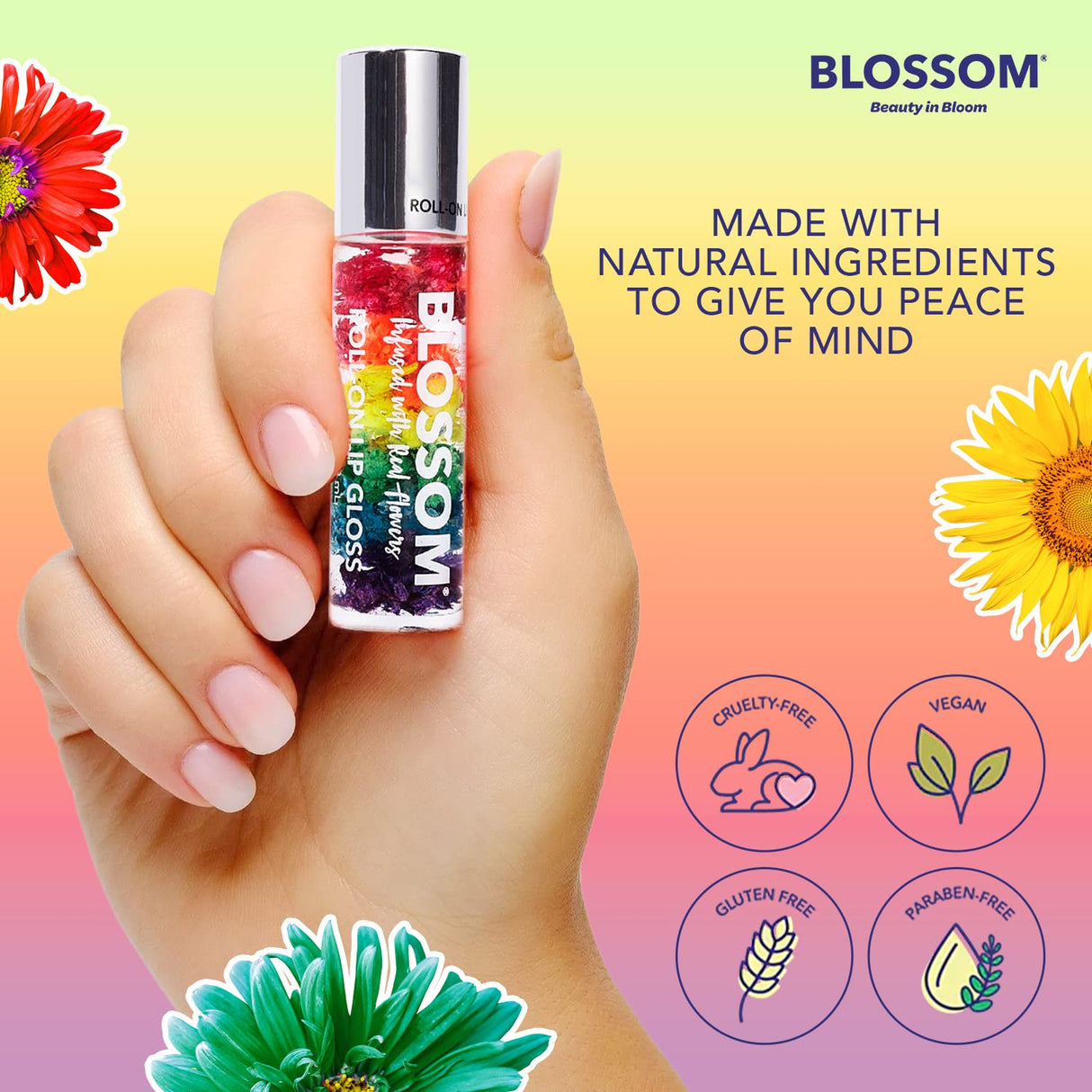 Blossom Scented Roll on Lip Gloss, Infused with Real Flowers, Made in USA, 0.20 fl. oz./5.9ml, Watermelon