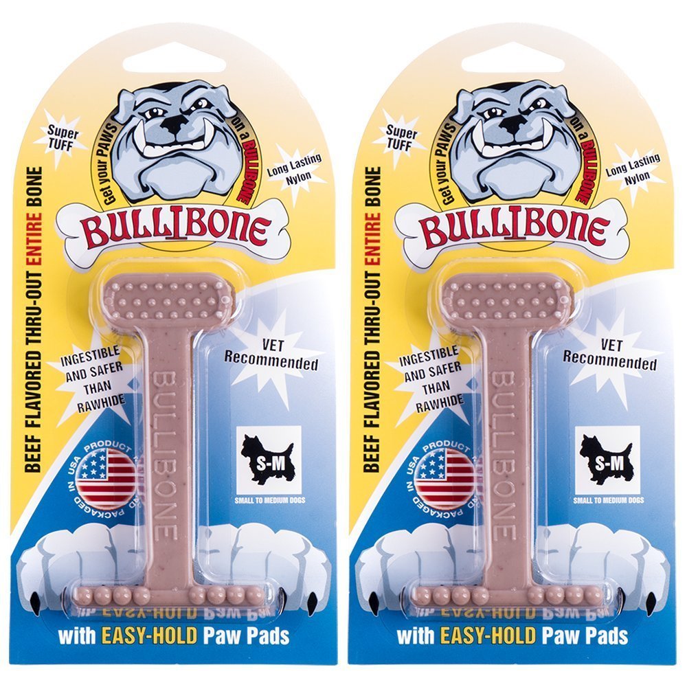 Bullibone Nylon Dog Chew Toy Nylon Bone - Improves Dental Hygiene, Easy to Grip Bottom, and Permeated with Flavor (Bacon, Large - 2 Pack)