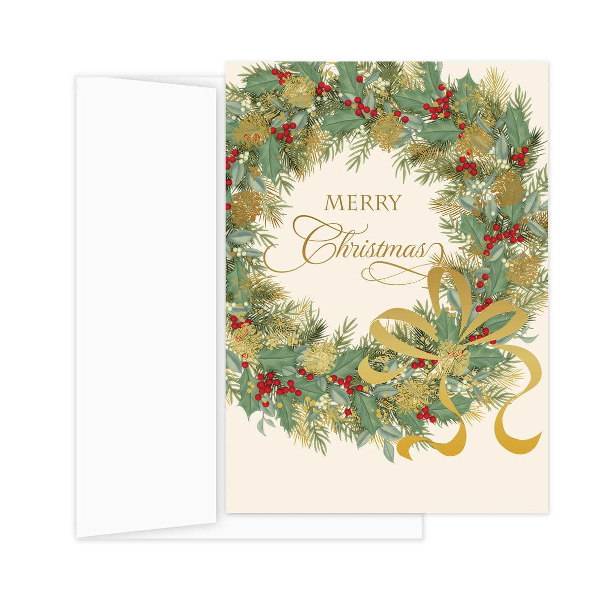 Masterpiece Sparkling Santa Christmas Cards / 16 Festive Holiday Cards Set With White Envelopes / 5 5/8" x 7 7/8" Winter Gold Foil Greeting Cards With Inside Verse/Made In The USA