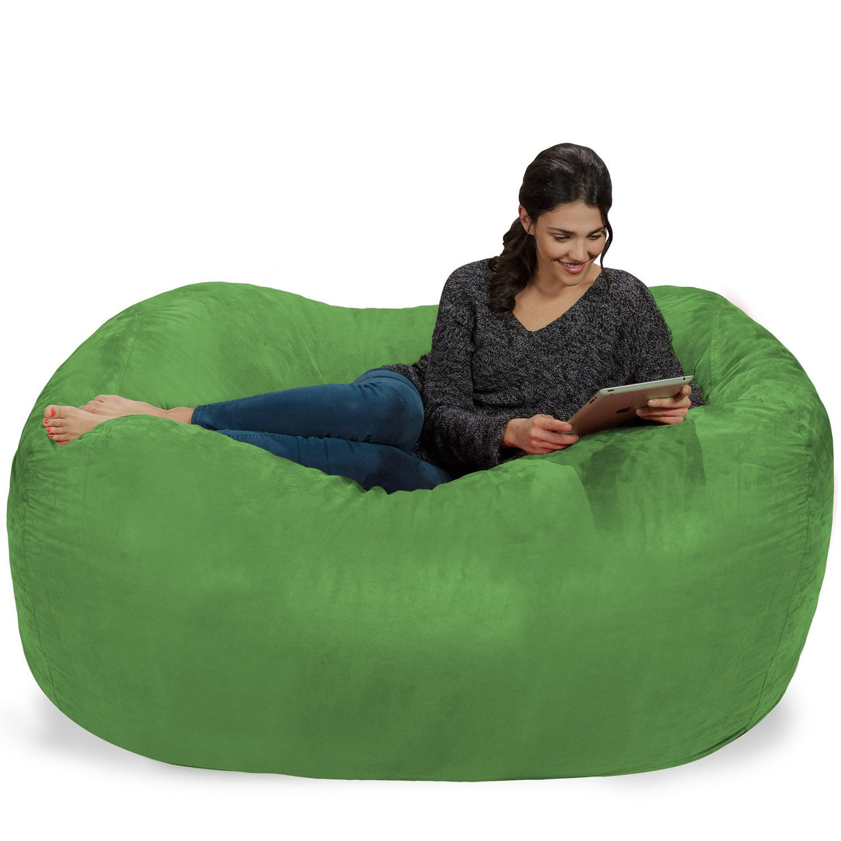 Chill Sack Bean Bag Chair: Huge 6' Memory Foam Furniture Bag and Large Lounger - Big Sofa with Soft Micro Fiber Cover - Red Furry