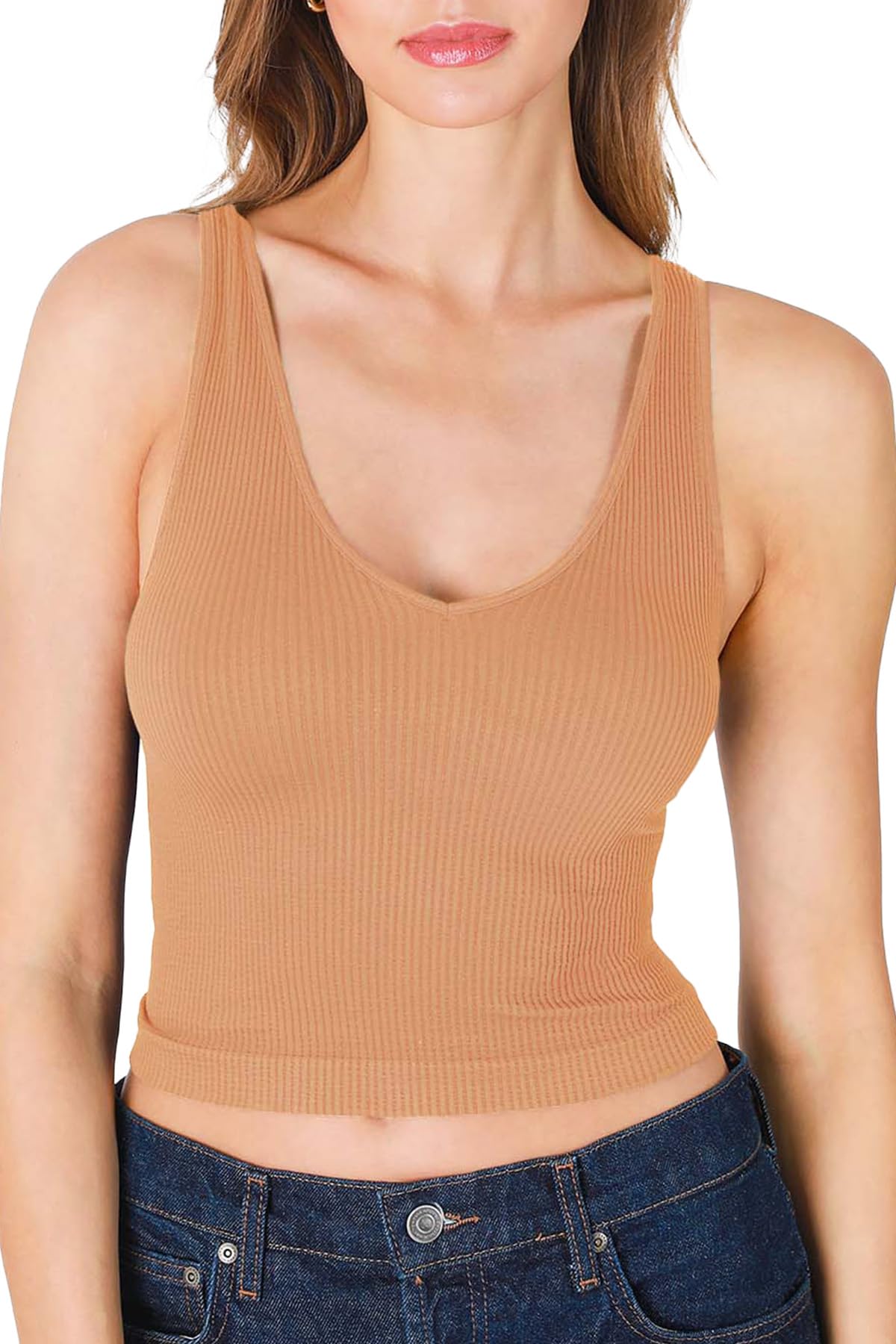 NIKIBIKI Women Seamless V-Neck Ribbed Crop Top, Made in U.S.A, One Size