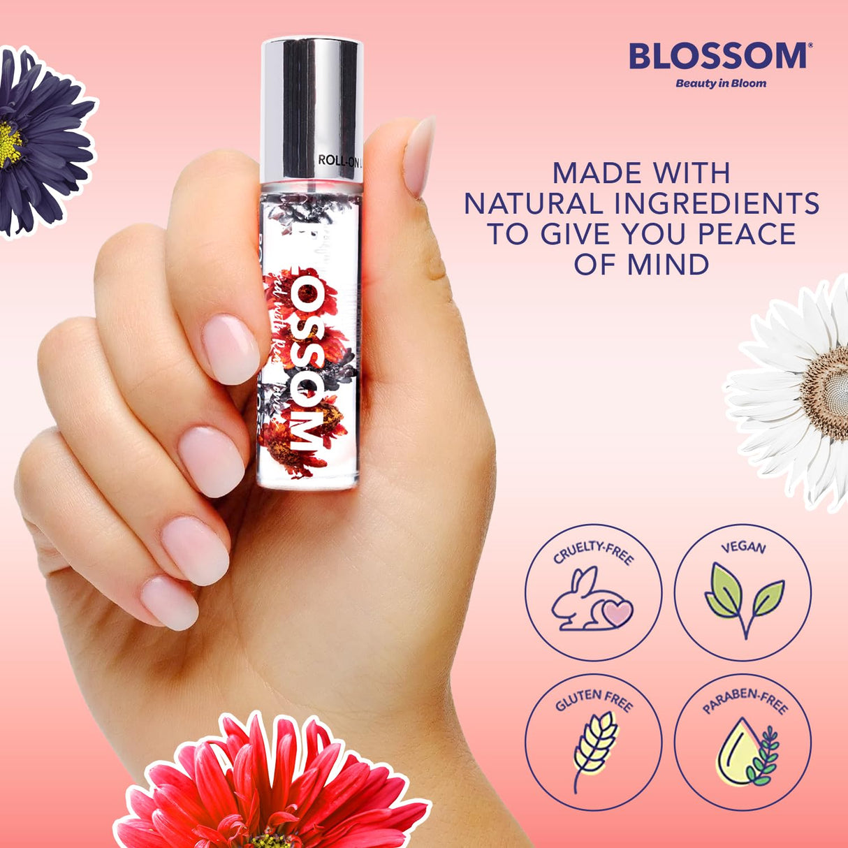 Blossom Scented Roll on Lip Gloss, Infused with Real Flowers, Made in USA, 0.20 fl. oz./5.9ml, Watermelon
