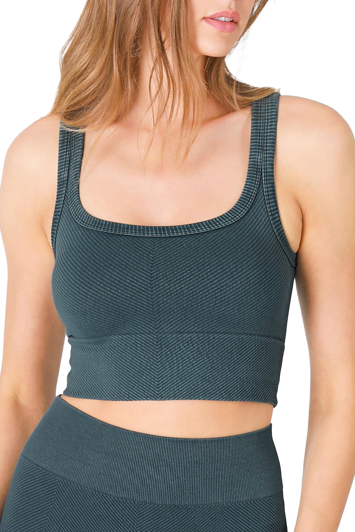 NIKIBIKI Women Seamless Vintage Chevron Ribbed Crop Top, Made in U.S.A, One Size